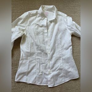 Brooks brothers no iron white with pink button down